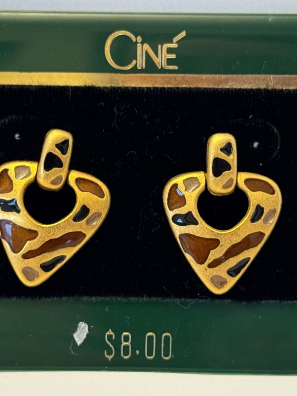 Cine Post Earrings Vintage Leopard Animal Print Triangle Enamel Accent Jewelry - Picture 9 of 9